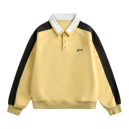 美式慵懶chic拼接翻領衛衣女款新款寬鬆上衣