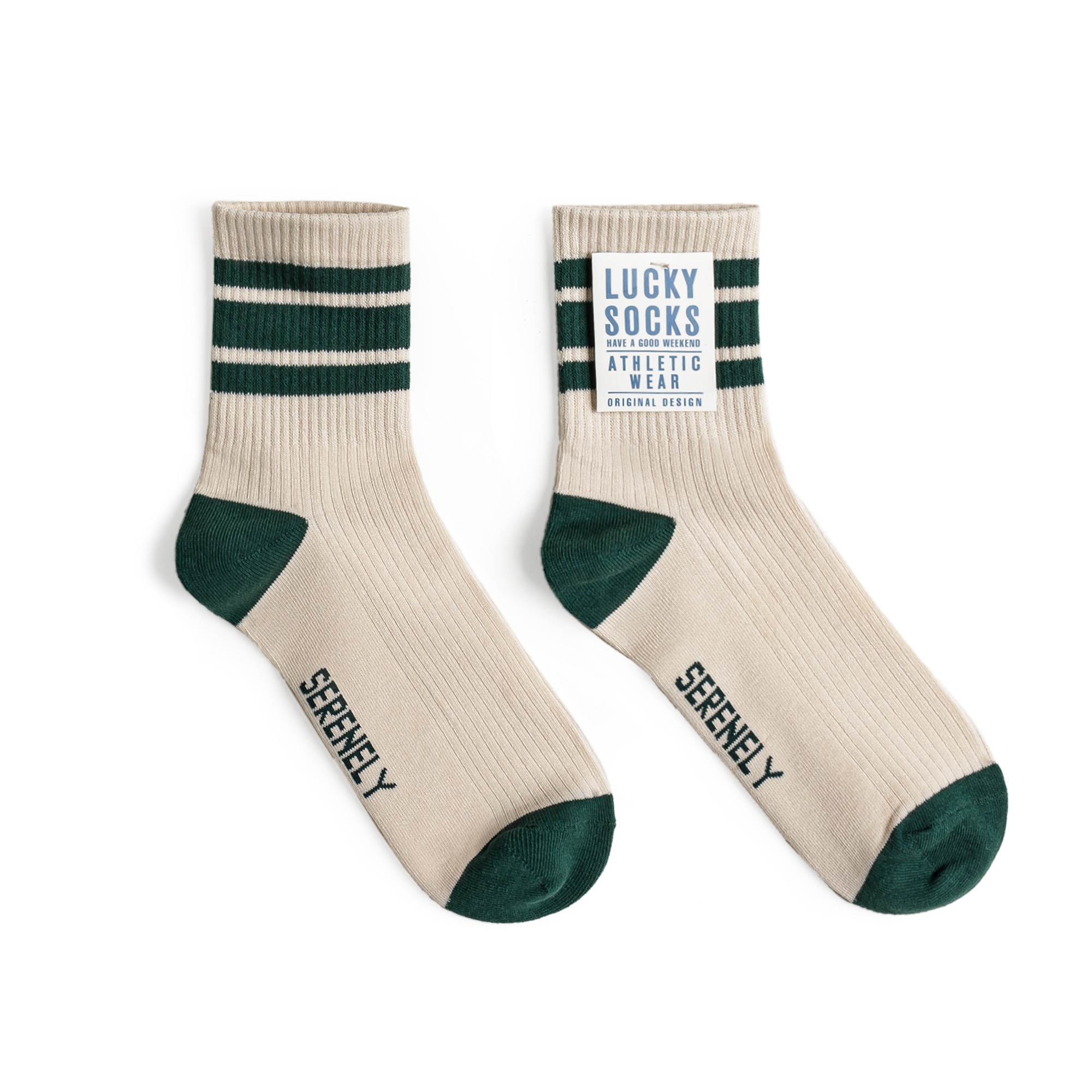 美式復古黑墨綠色三道條杠紋精梳棉吸汗透氣中筒長襪子秋女士