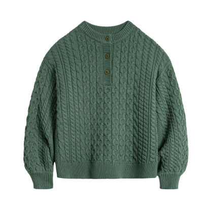 復古綠色亨利圓領寬鬆套頭加厚針織衫絞花毛衣外套穿女士秋冬
