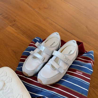 雙魔術貼軟底軟面芭蕾單鞋瑪麗珍運動風休閒鞋女