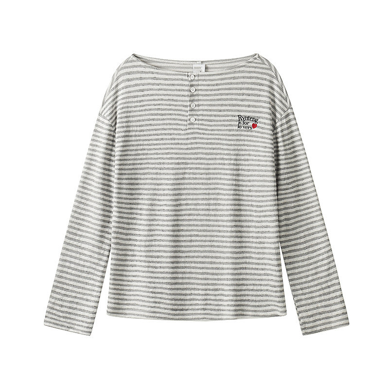 春夏新款復古條紋長袖T恤女一字肩慵懶風薄款防曬罩衫女