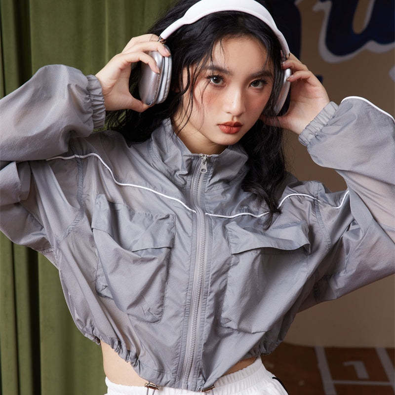 運動風立領抽繩設計感短款防曬衣新款外套夏薄款透氣