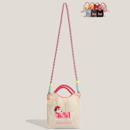 環保購物袋刺繡腊腸狗迷你手提包單肩斜挎包手機包