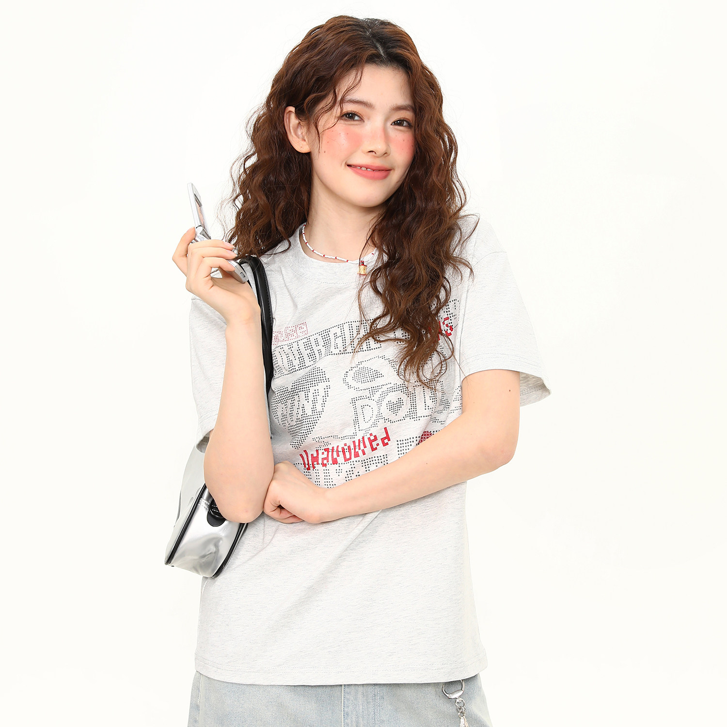 字母印花正肩T恤女夏季新款圓領微寬鬆短款直筒短袖