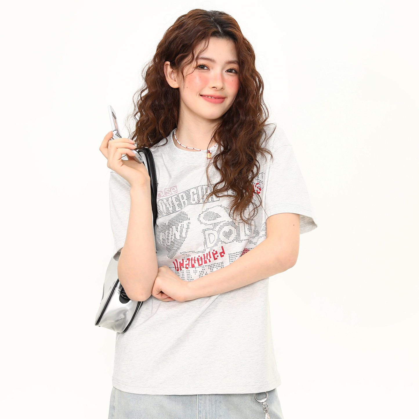 字母印花正肩T恤女夏季新款圓領微寬鬆短款直筒短袖