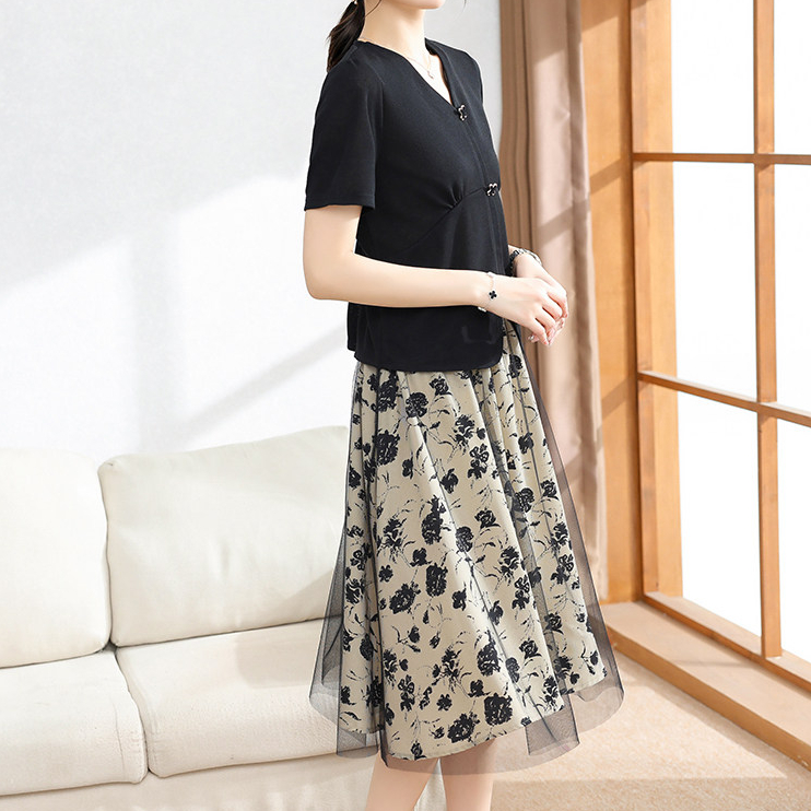 2026新款夏裝套裝連衣裙短袖上衣中老年女小衫時尚半身裙
