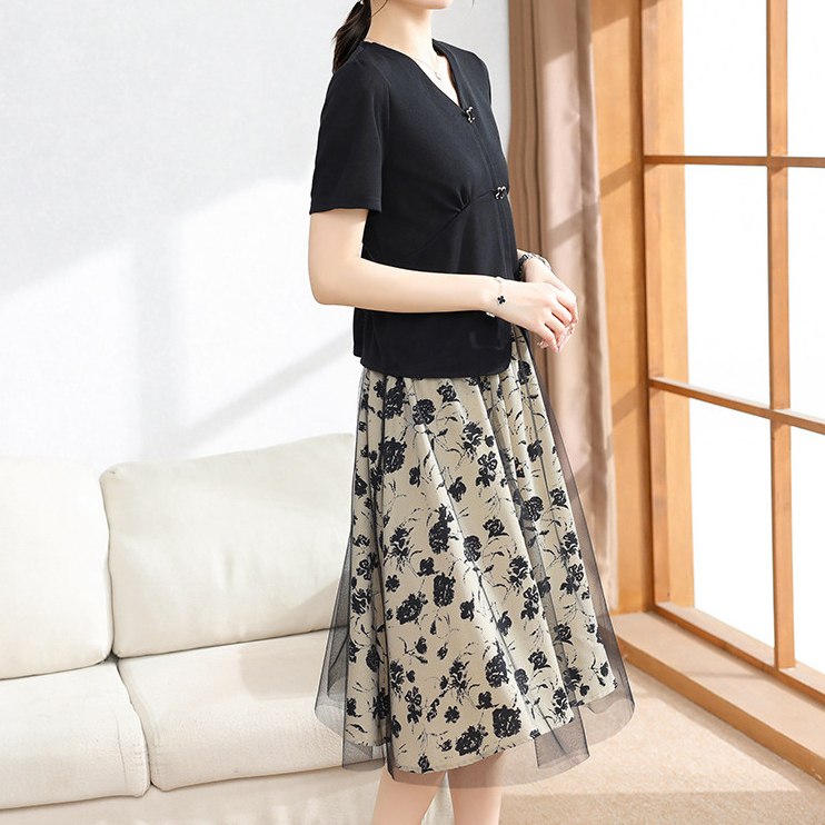 2026新款夏裝套裝連衣裙短袖上衣中老年女小衫時尚半身裙