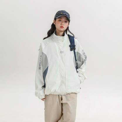 撞色拼接運動外套女春秋2025新款寬鬆設計感休閒立領夾克上衣