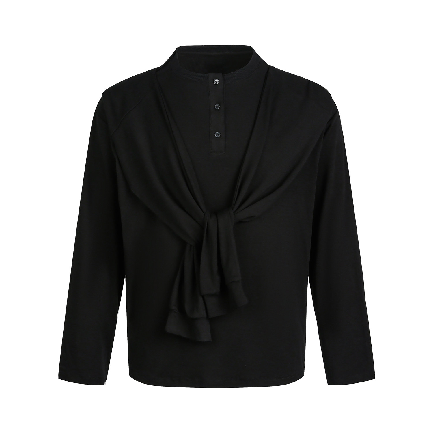 亨利領長袖t恤女早秋韓系慵懶鬆弛感上衣疊穿披肩