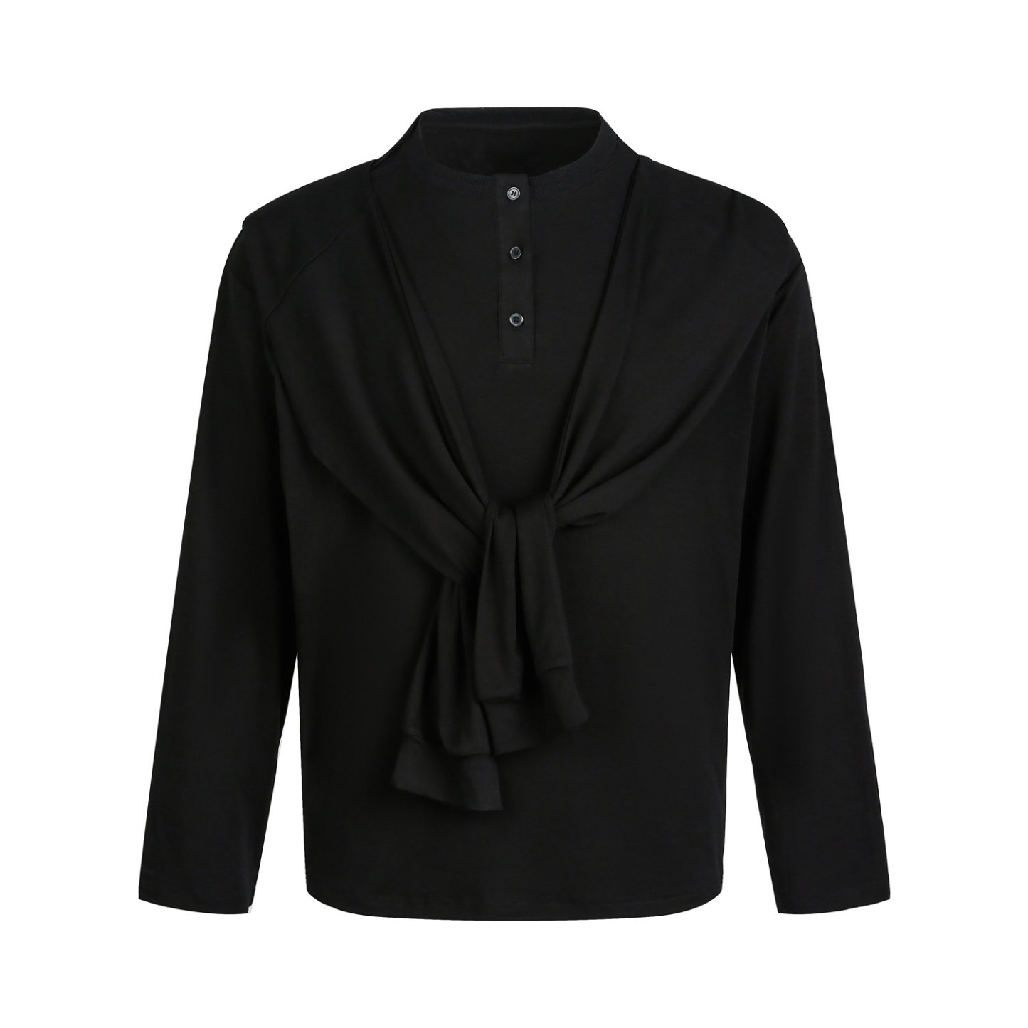 亨利領長袖t恤女早秋韓系慵懶鬆弛感上衣疊穿披肩