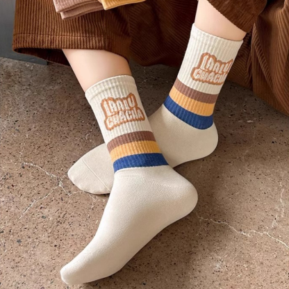 襪子女純棉中筒襪ins潮女士長襪運動日系復古春秋款長筒襪