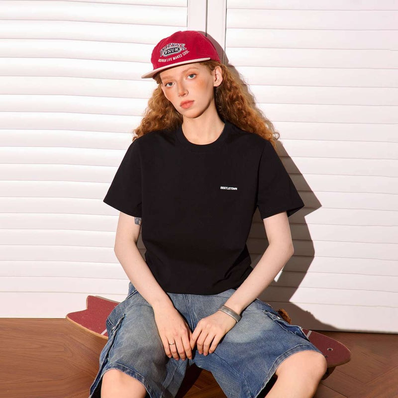 小標印花正肩短袖T恤女美式短款cleanfit凉感速幹上衣