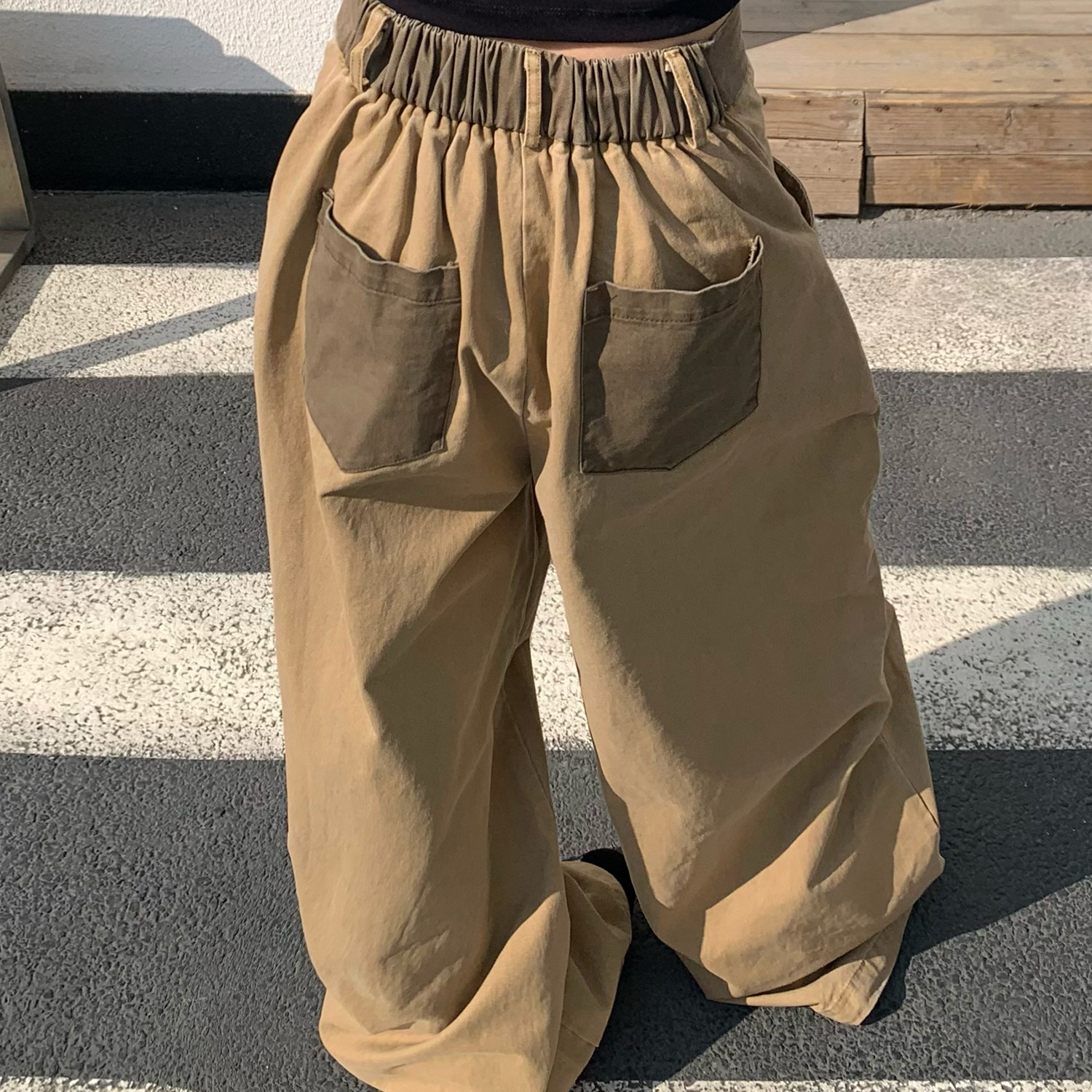 美式街頭潮牌解構工裝褲女設計感寬鬆闊腿拖地休閒長褲子