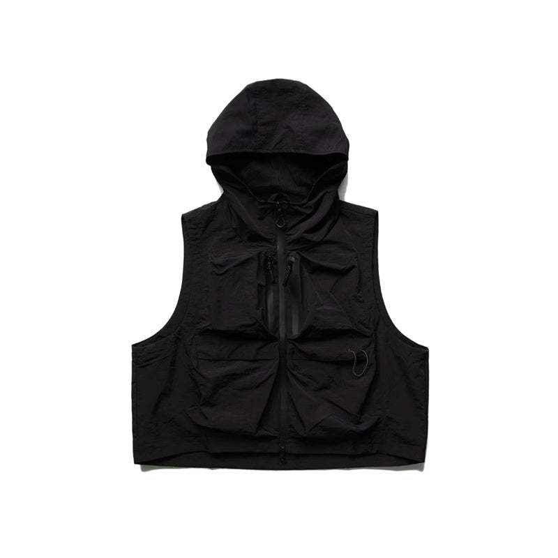 戶外機能立體口袋露營釣魚連帽馬甲女