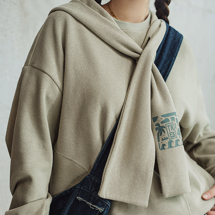 馬登女裝 披肩連帽衛衣假兩件寬鬆百搭休閒上衣慵懶風疊穿外套秋季女