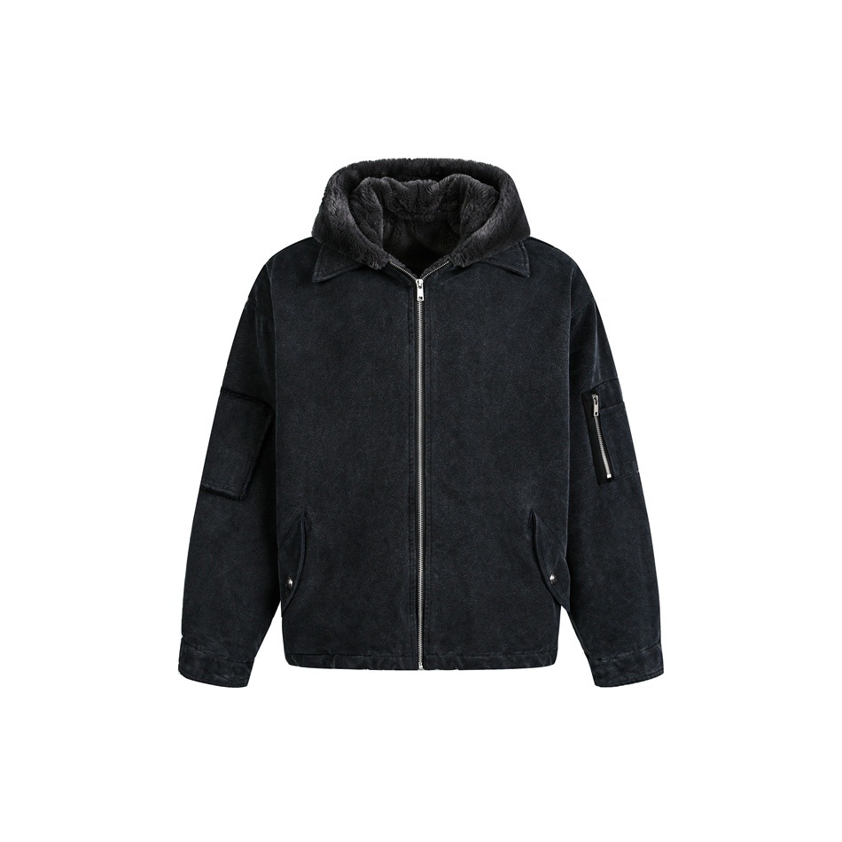 美式水洗重磅冬季棉服女毛絨連帽設計感加厚保暖棉衣外套