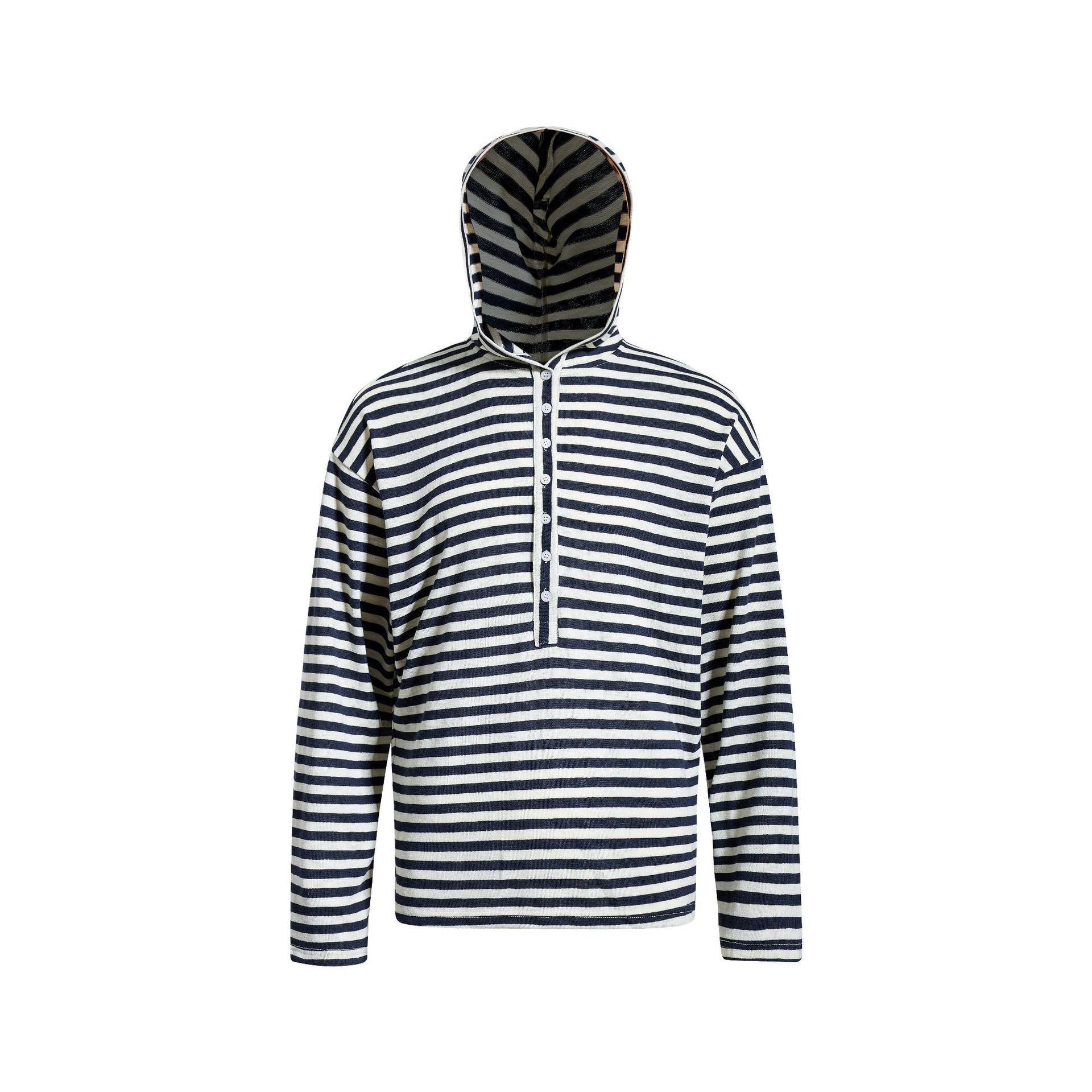 春夏新款美式運動風條紋連帽輕薄長袖T恤女寬鬆防曬罩衫