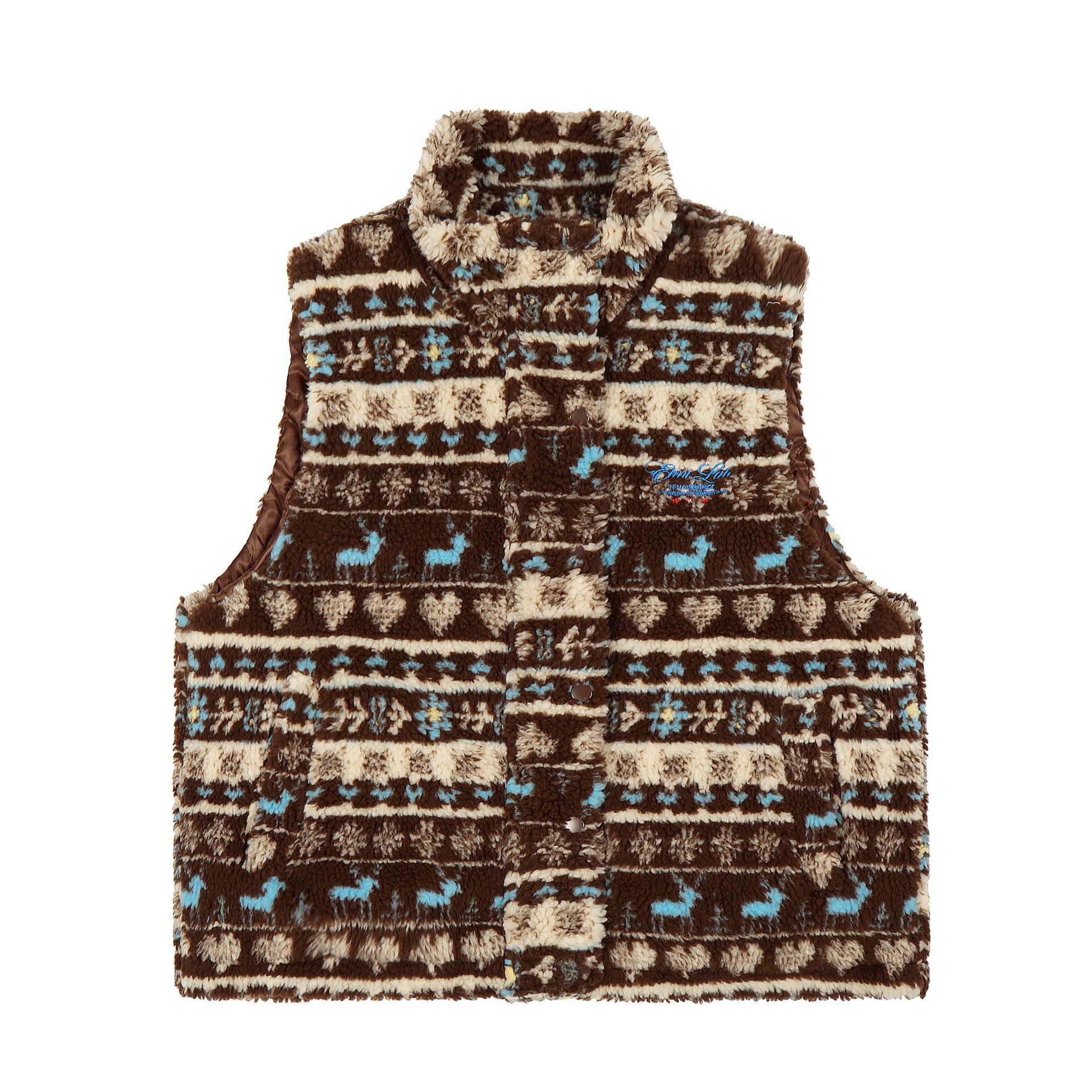 美式復古費爾島羊羔毛馬甲棉服外套女冬季新款氛圍感棉衣