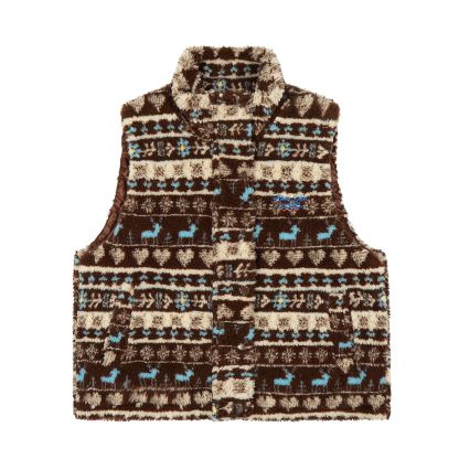 美式復古費爾島羊羔毛馬甲棉服外套女冬季新款氛圍感棉衣