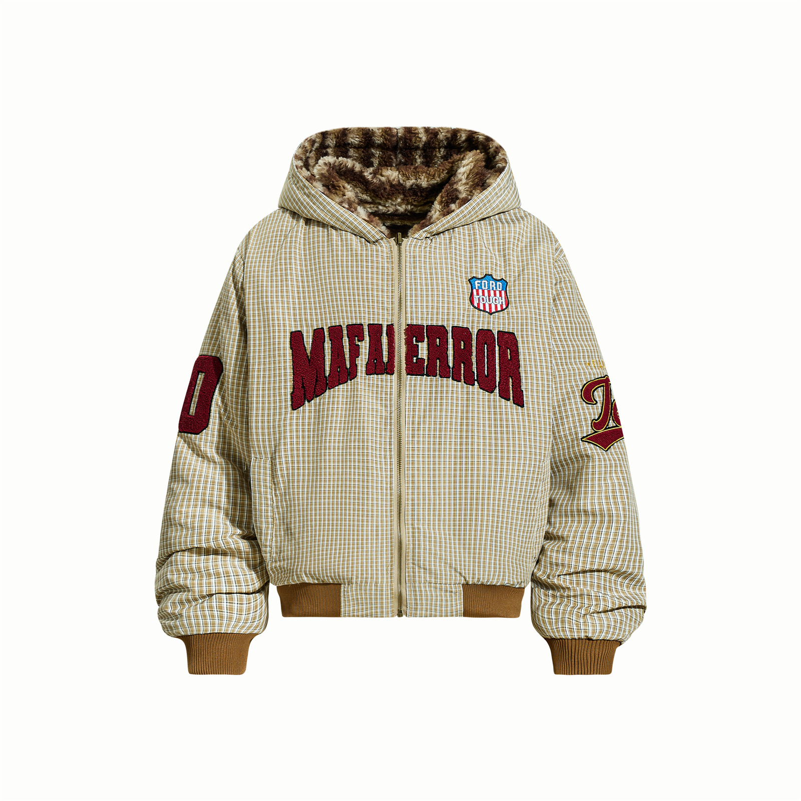 美式復古字母毛巾刺繡加厚毛絨連帽棉服外套女冬季氛圍感