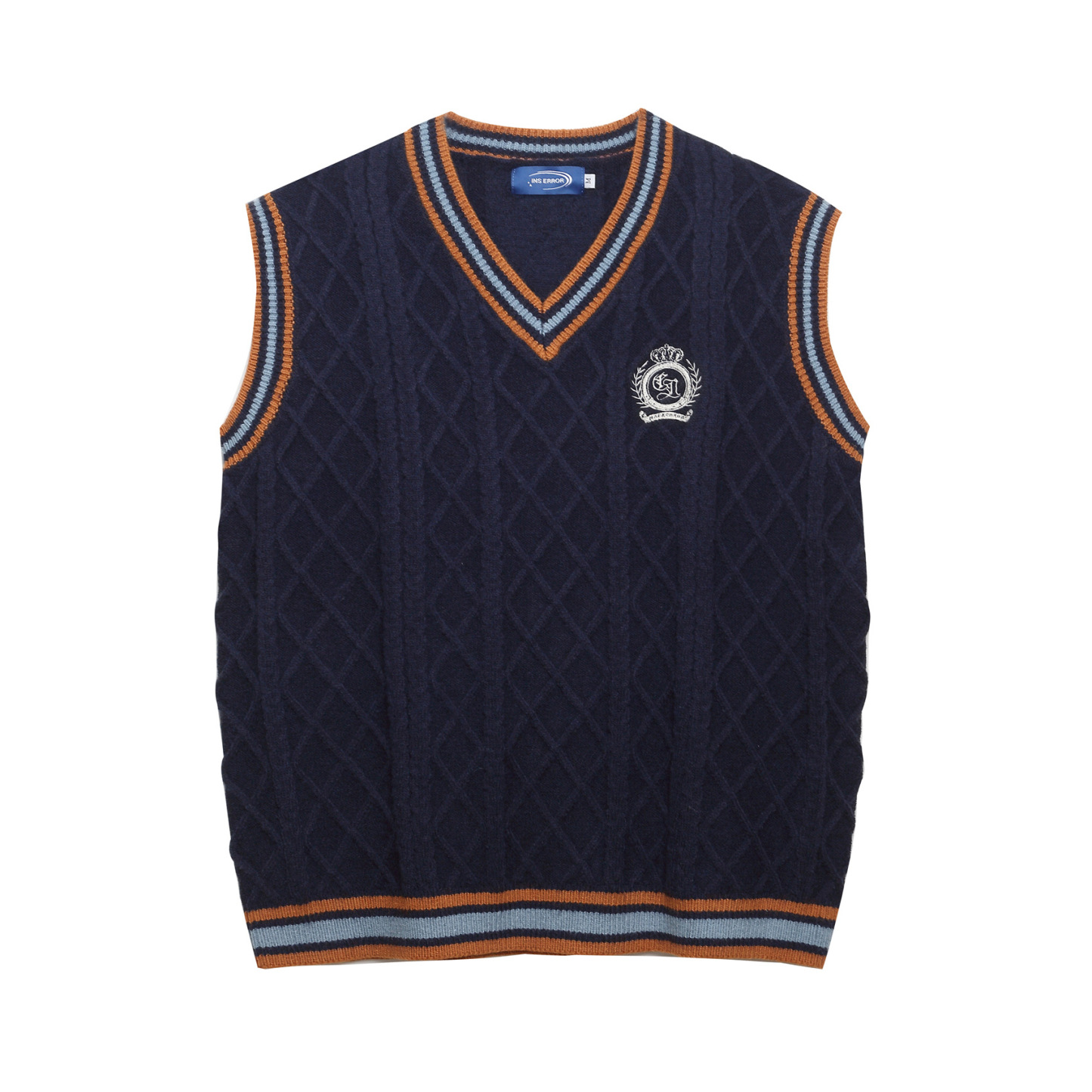 美式復古學院風刺繡美拉德馬甲背心毛衣女秋冬寬鬆針織衫