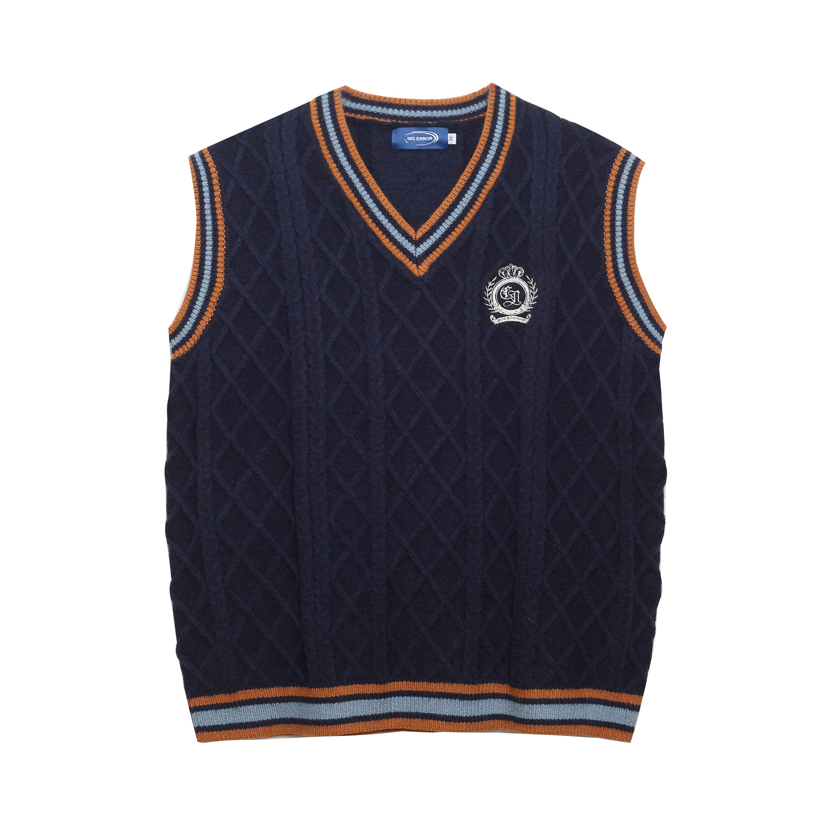 美式復古學院風刺繡美拉德馬甲背心毛衣女秋冬寬鬆針織衫