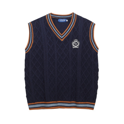 美式復古學院風刺繡美拉德馬甲背心毛衣女秋冬寬鬆針織衫