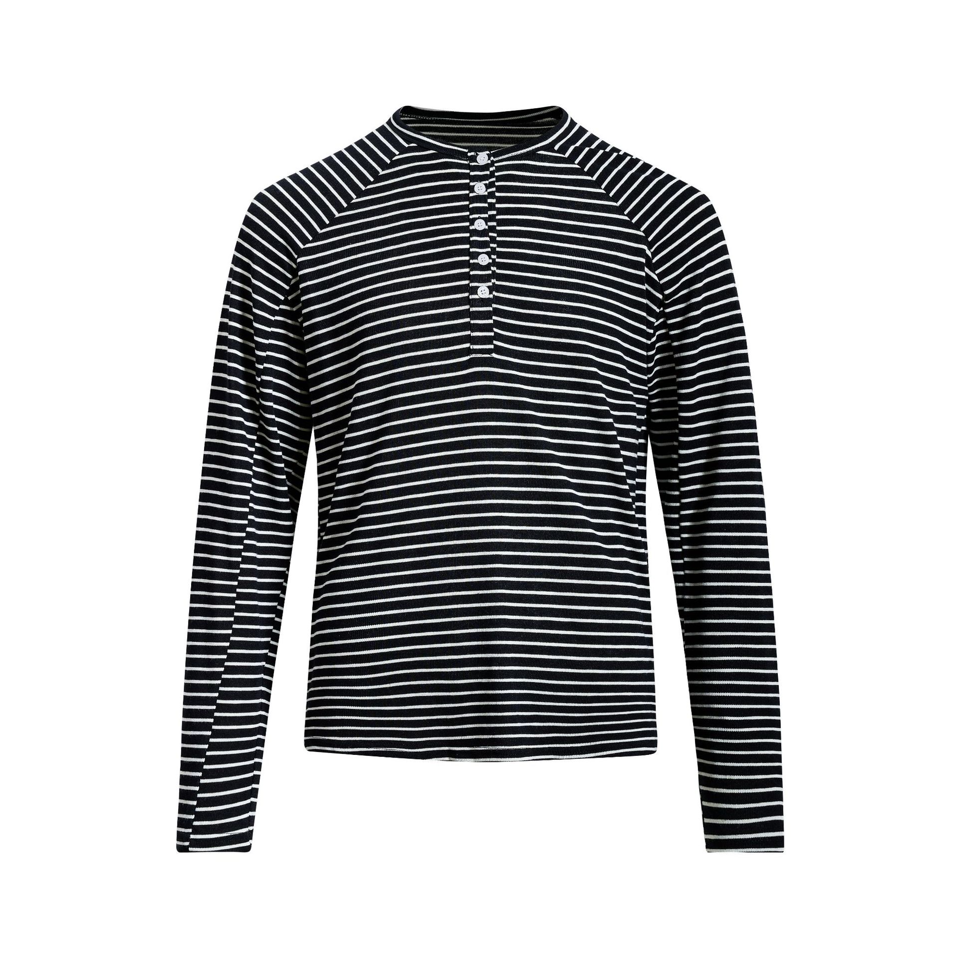 美式復古亨利領條紋長袖T恤女春夏輕薄寬鬆慵懶防曬罩衫