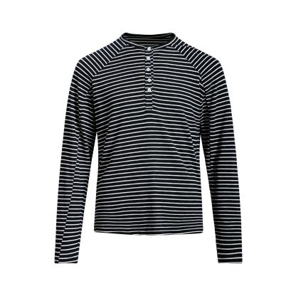 美式復古亨利領條紋長袖T恤女春夏輕薄寬鬆慵懶防曬罩衫