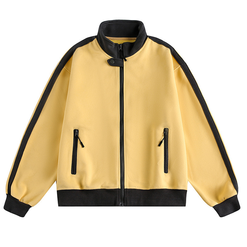 美式復古撞色立領外套女秋季新款拼接設計感衛衣夾克