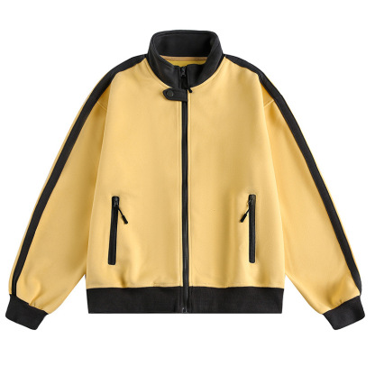 美式復古撞色立領外套女秋季新款拼接設計感衛衣夾克