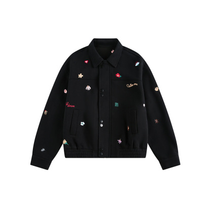 秋冬新款美式復古刺繡小標夾克外套女百搭翻領上衣