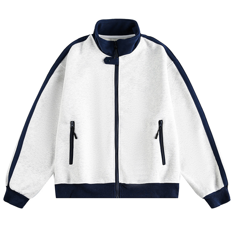 美式復古撞色立領外套女秋季新款拼接設計感衛衣夾克