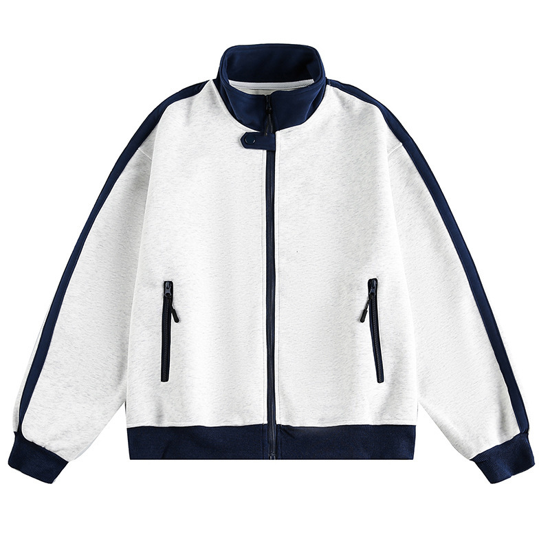 美式復古撞色立領外套女秋季新款拼接設計感衛衣夾克