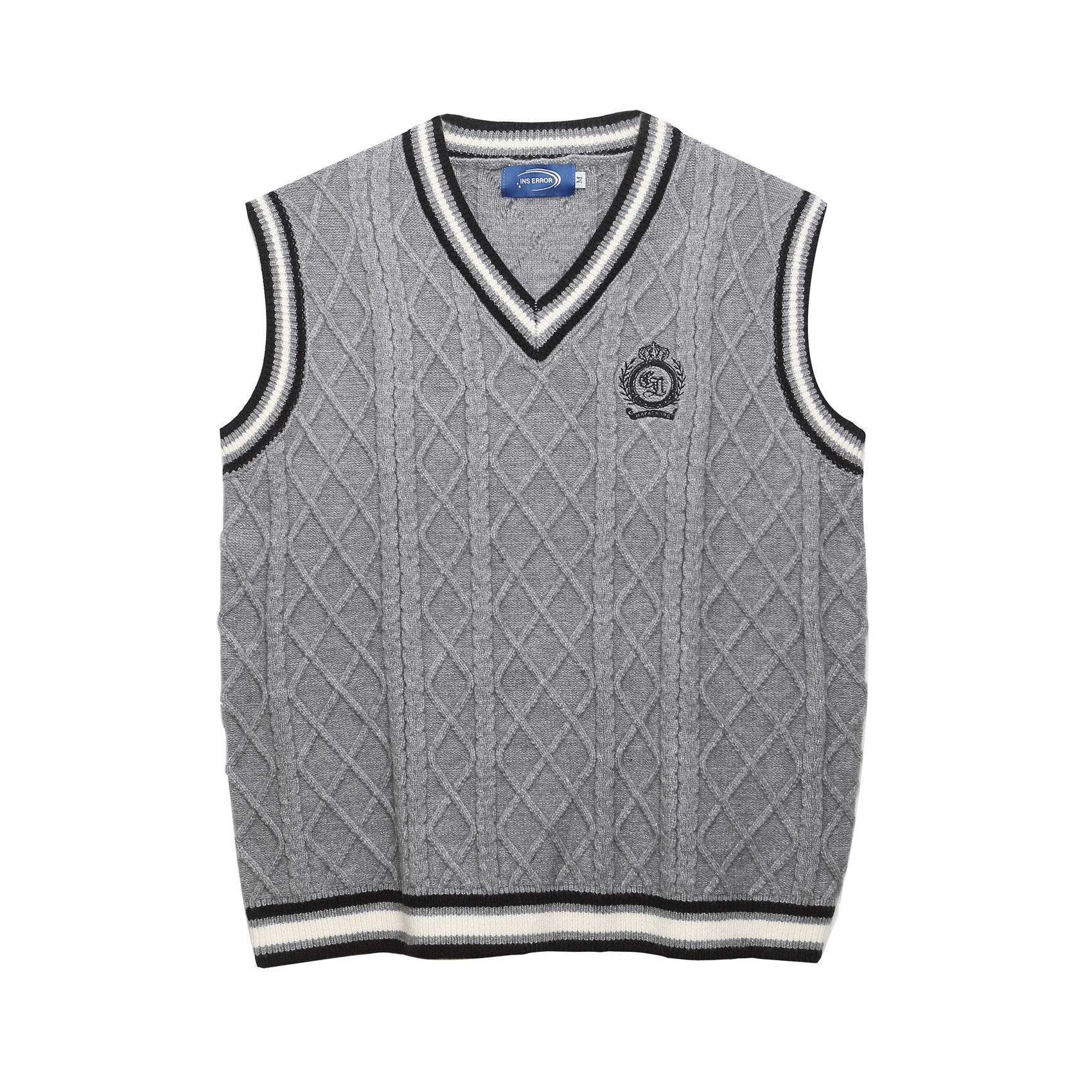 美式復古學院風刺繡美拉德馬甲背心毛衣女秋冬寬鬆針織衫