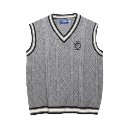 美式復古學院風刺繡美拉德馬甲背心毛衣女秋冬寬鬆針織衫