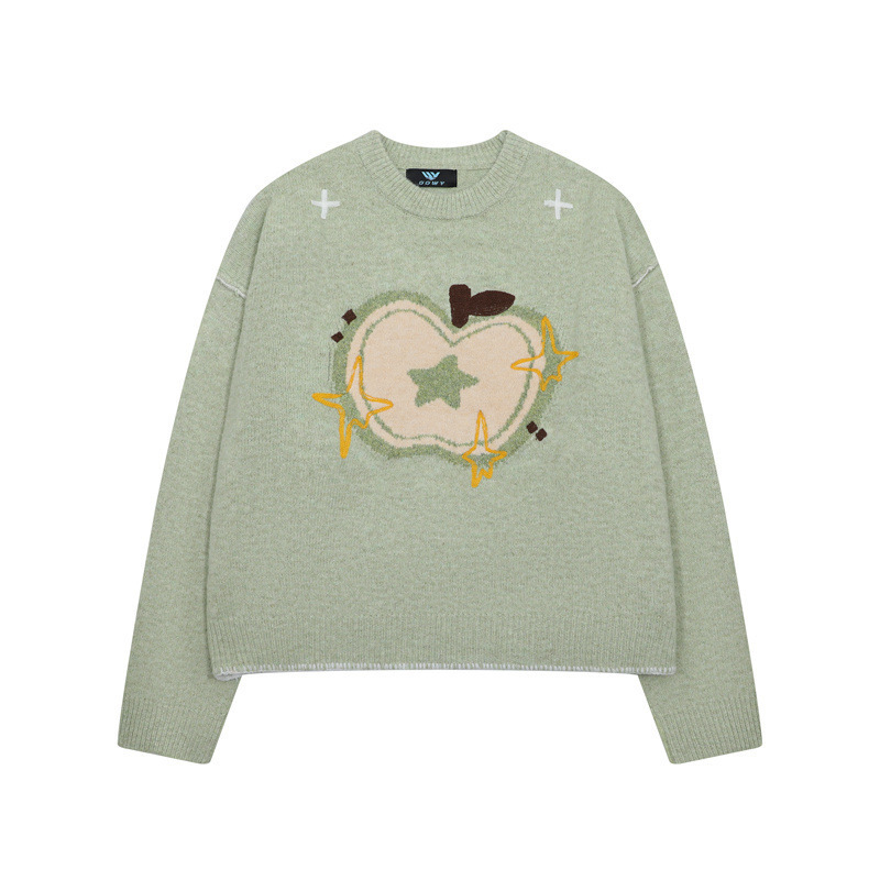 蘋果提花圓領毛衣女秋冬新款慵懶風套頭减齡針織衫上衣