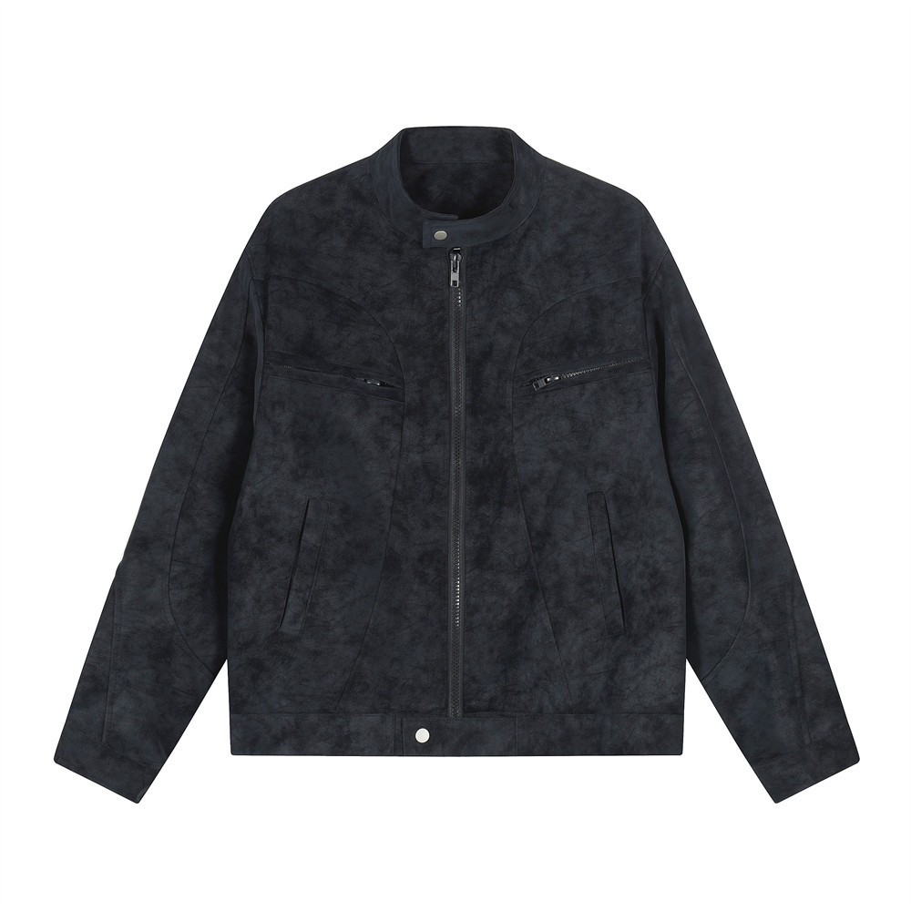 美式街頭潮牌立領PU皮衣外套女秋冬設計感寬鬆機車夾克