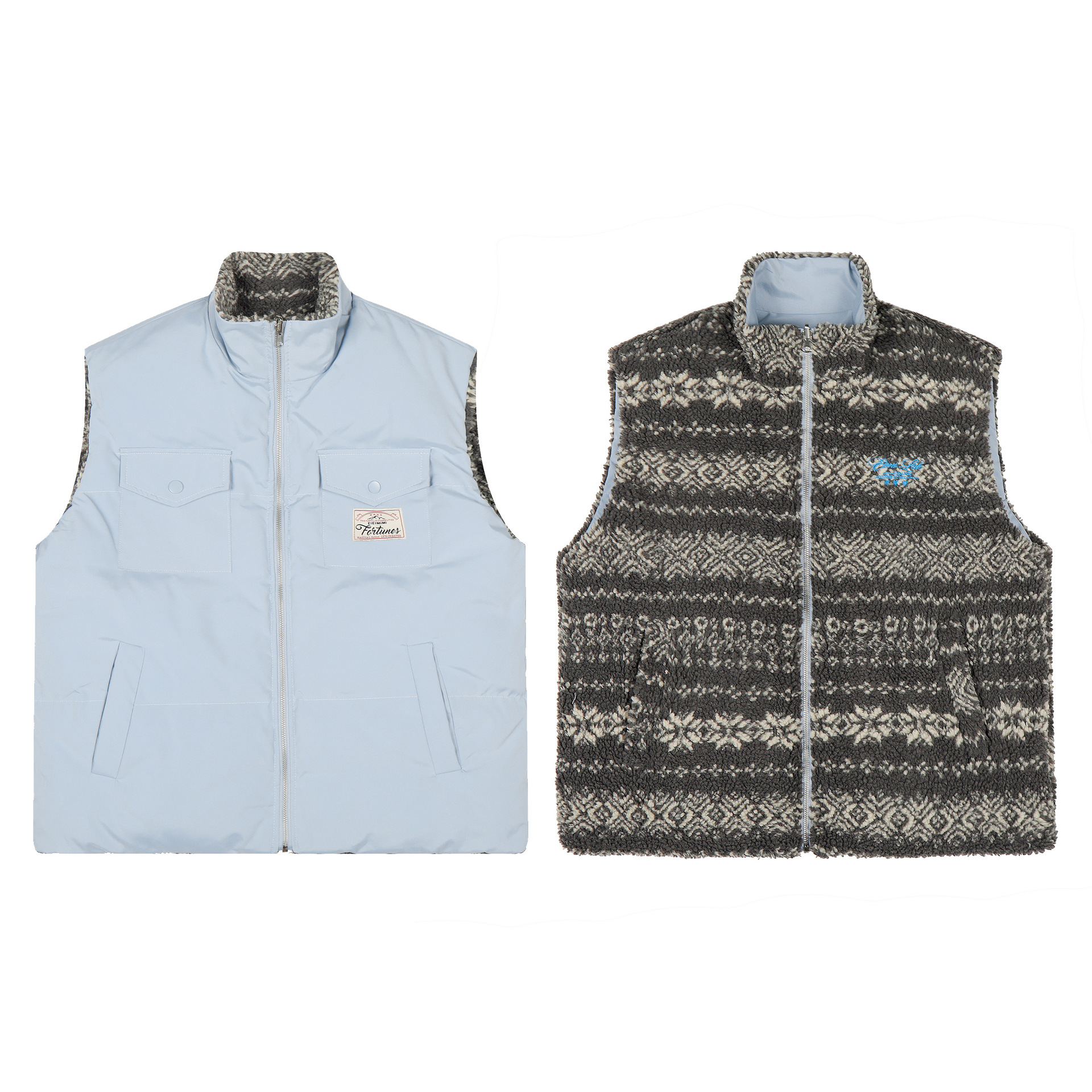 復古羊羔絨立領費爾島夾棉馬甲外套女冬季氛圍感雙面穿