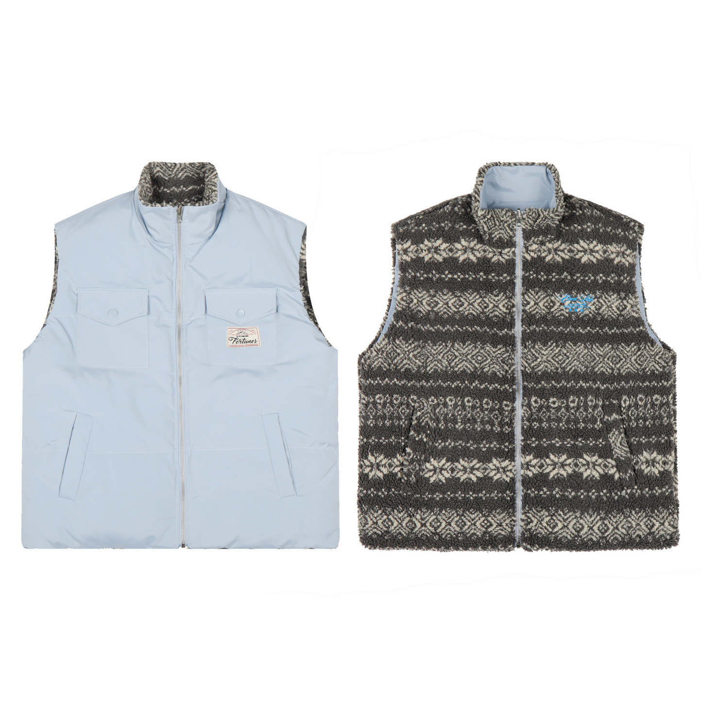 復古羊羔絨立領費爾島夾棉馬甲外套女冬季氛圍感雙面穿