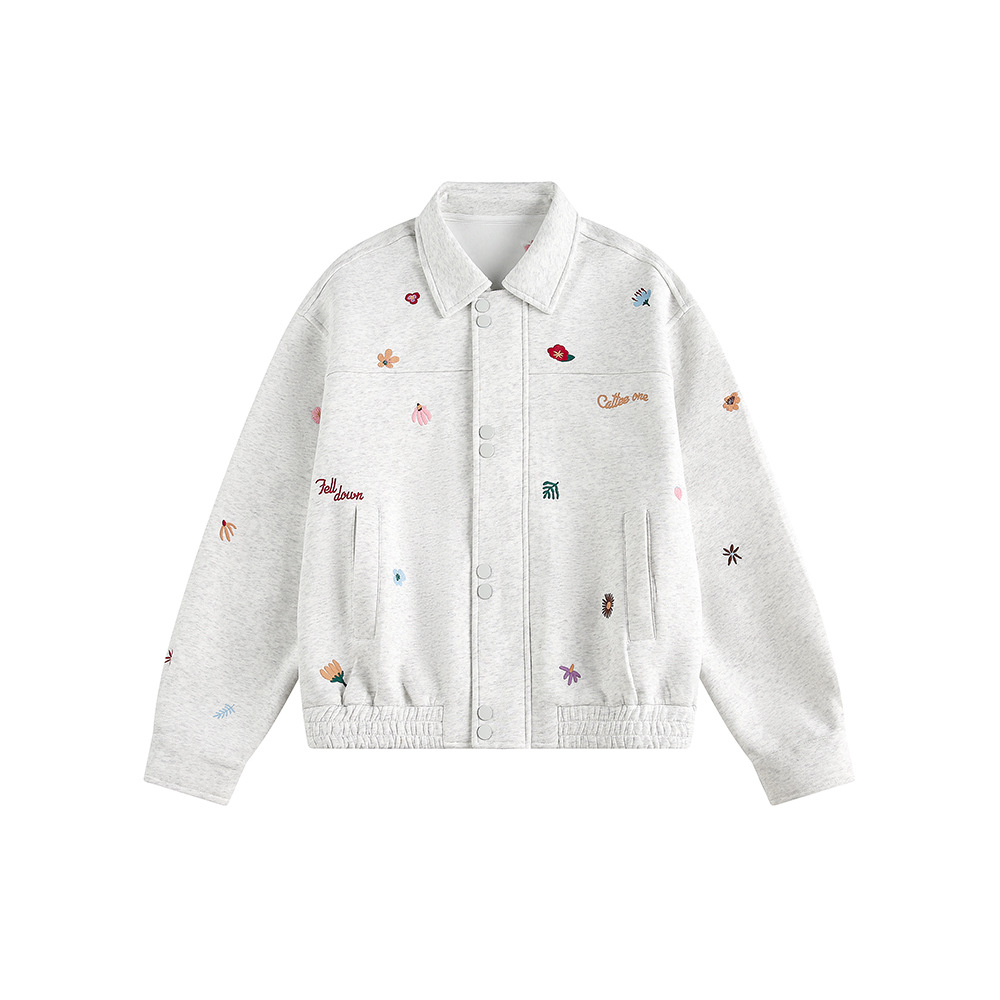 秋冬新款美式復古刺繡小標夾克外套女百搭翻領上衣