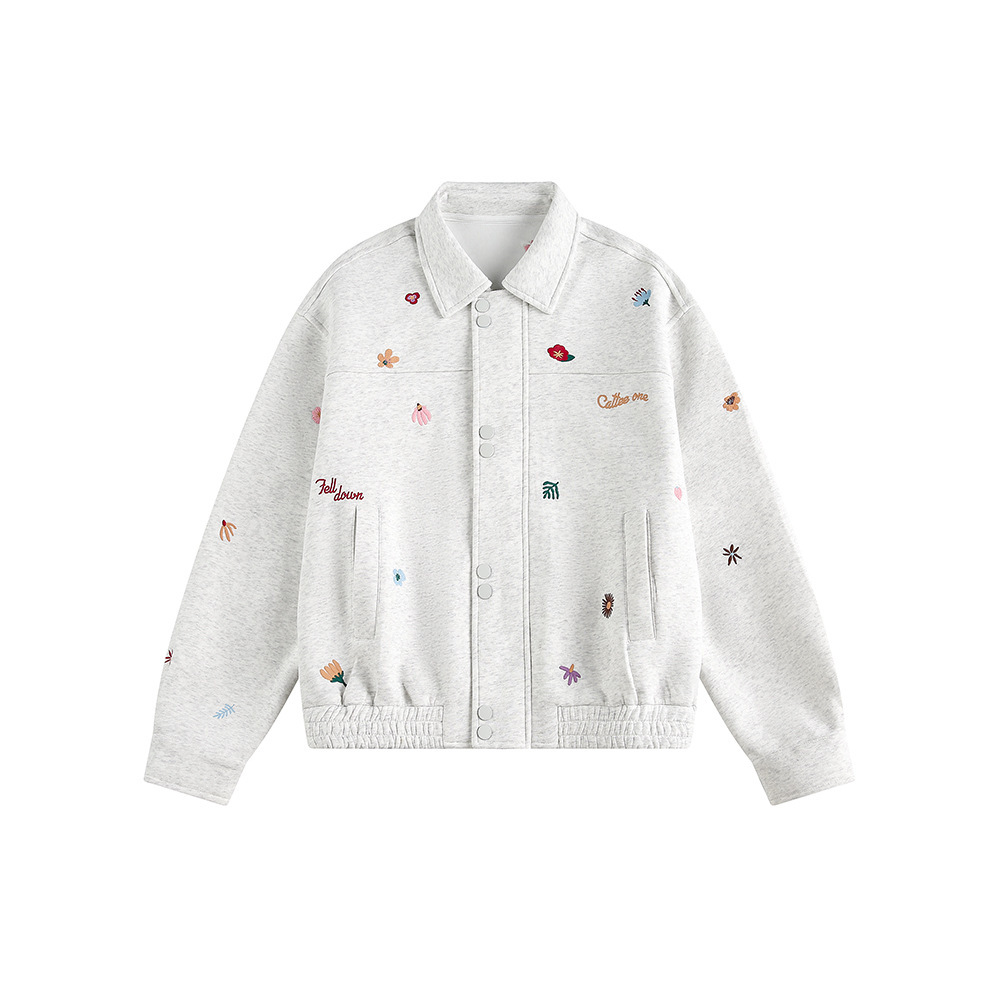 秋冬新款美式復古刺繡小標夾克外套女百搭翻領上衣