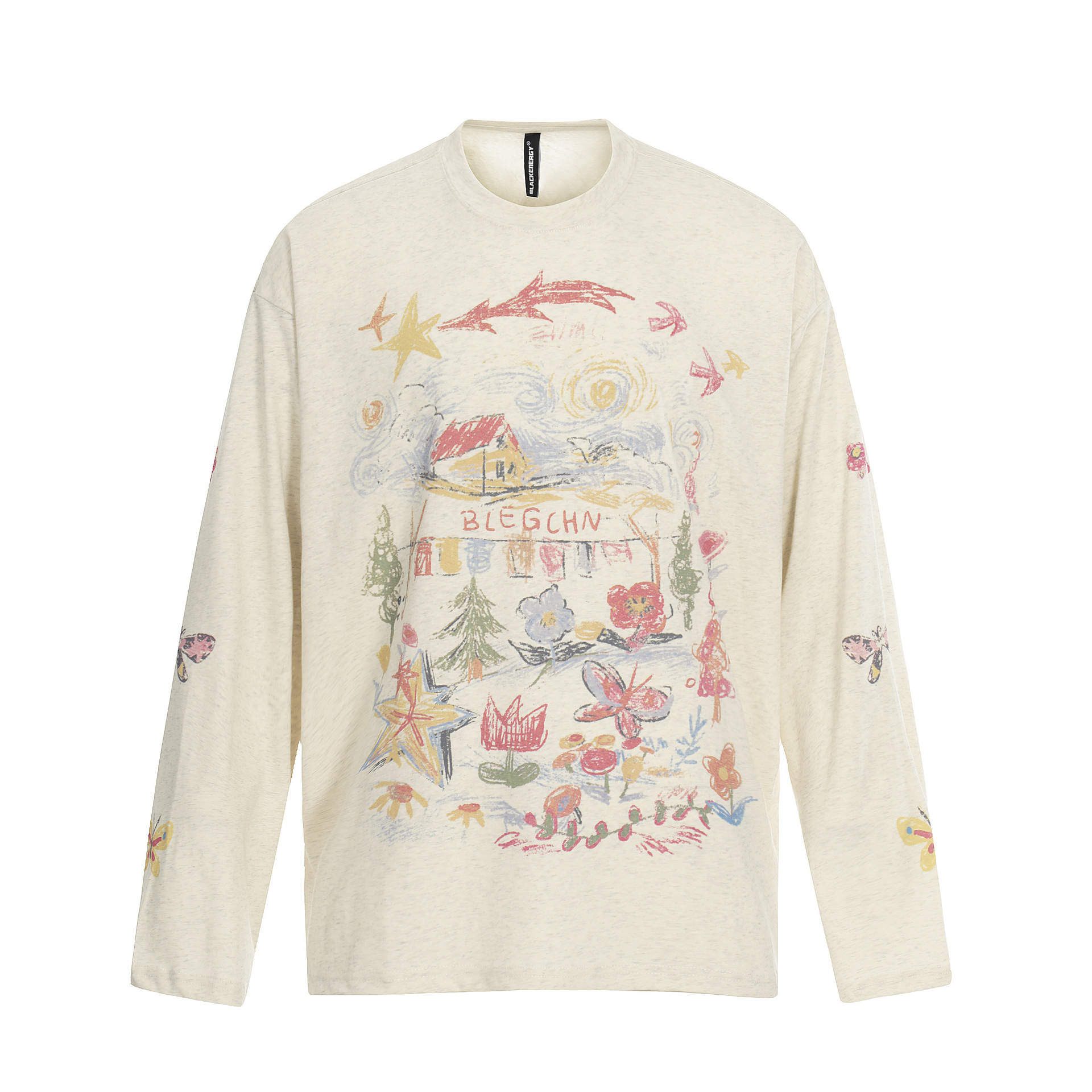 美式復古塗鴉印花長袖T恤女春夏寬鬆慵懶風防曬罩衫上衣