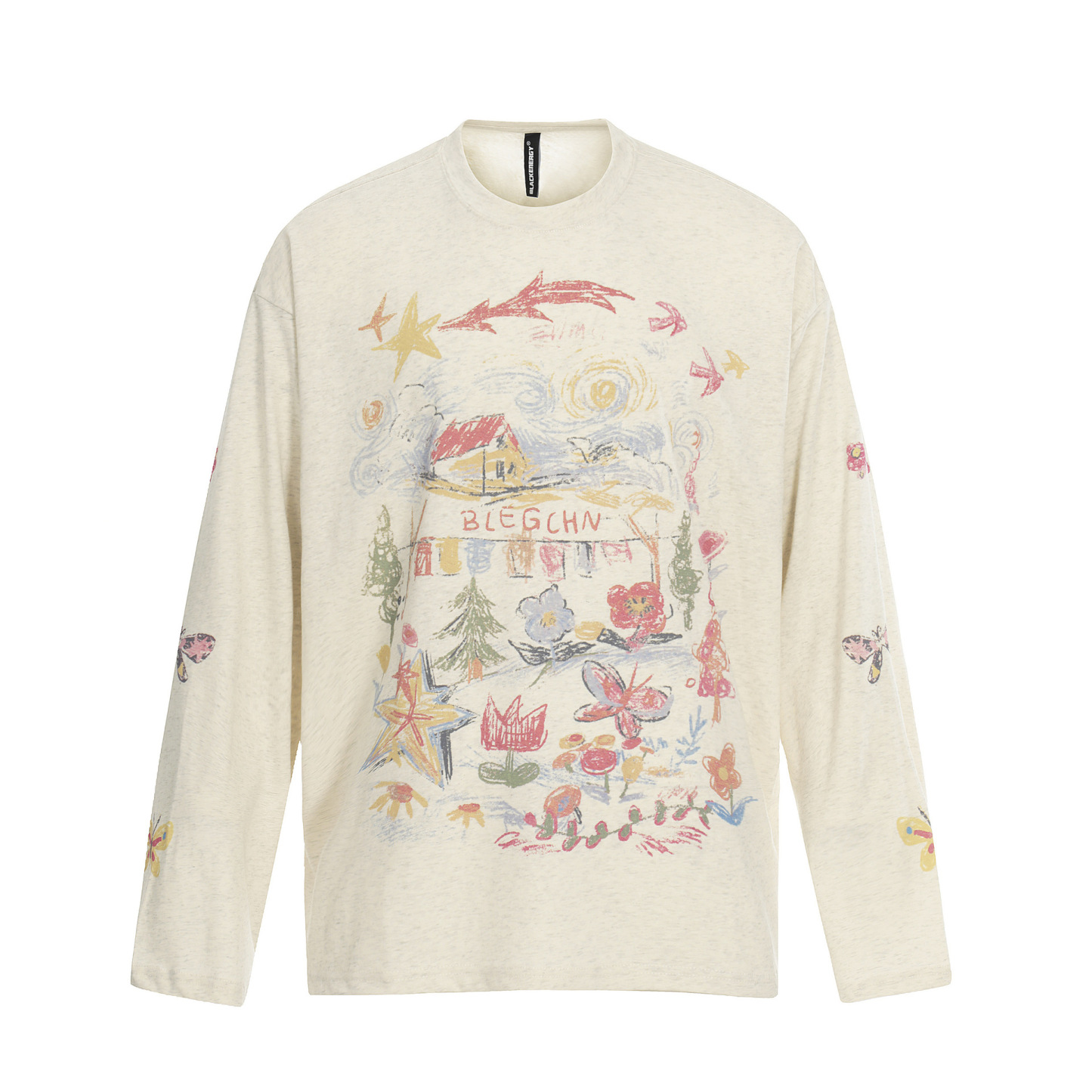 美式復古塗鴉印花長袖T恤女春夏寬鬆慵懶風防曬罩衫上衣