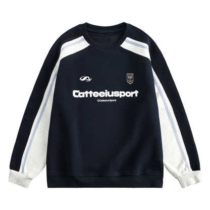 圓領衛衣女春秋oversize潮牌高級感印花拼色寬鬆上衣