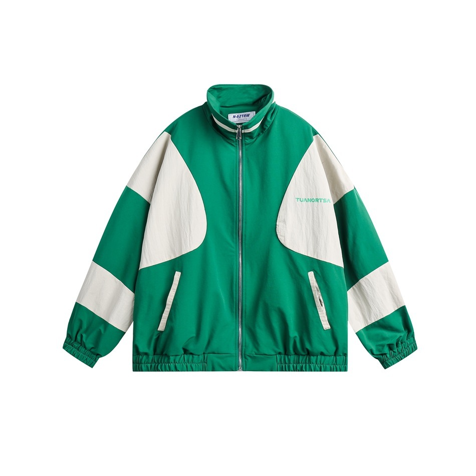 美式復古撞色拉鍊休閒收腰運動外套夾克女春秋