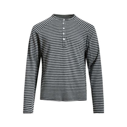 美式復古亨利領條紋長袖T恤女春夏輕薄寬鬆慵懶防曬罩衫