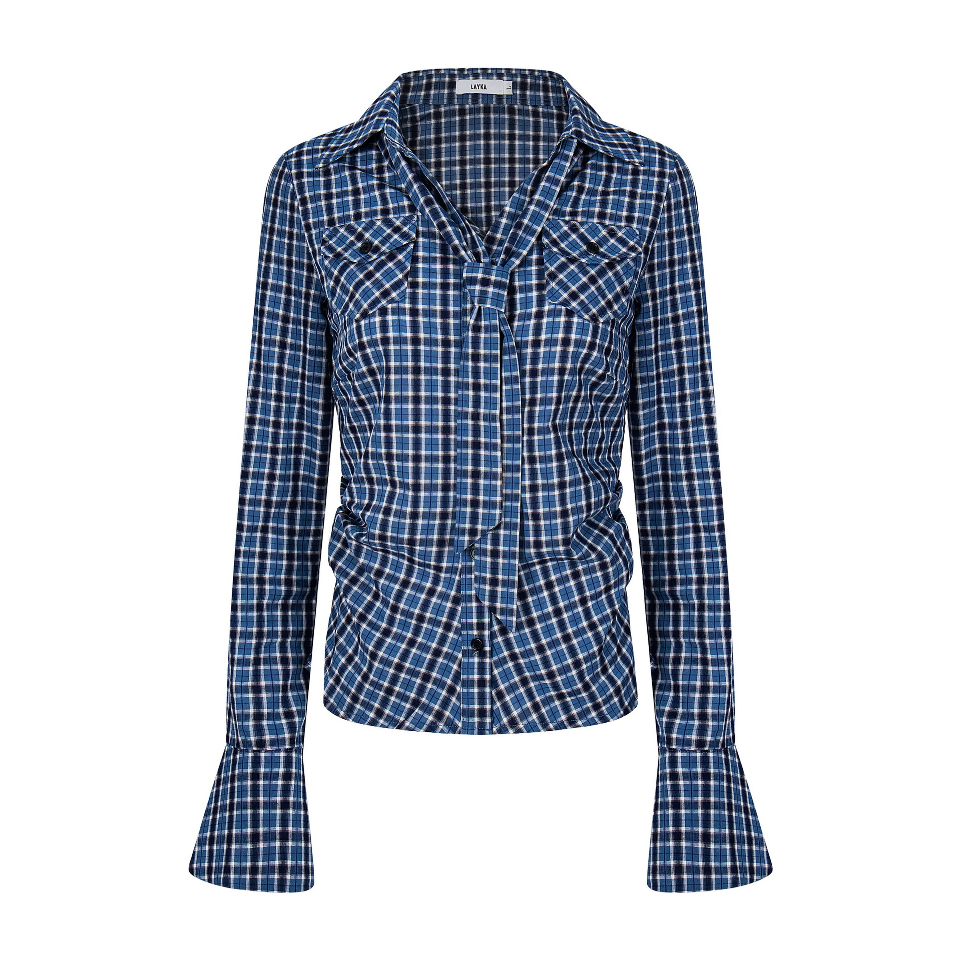 粉色綢緞條紋顯瘦掐腰長袖襯衫女辣妹甜酷飄帶設計感上衣