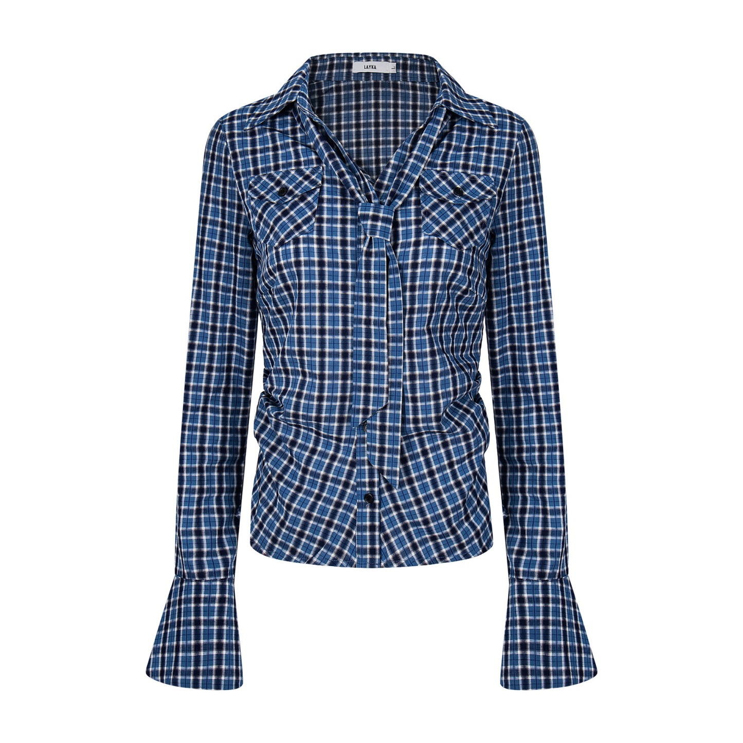 粉色綢緞條紋顯瘦掐腰長袖襯衫女辣妹甜酷飄帶設計感上衣