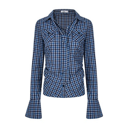 粉色綢緞條紋顯瘦掐腰長袖襯衫女辣妹甜酷飄帶設計感上衣